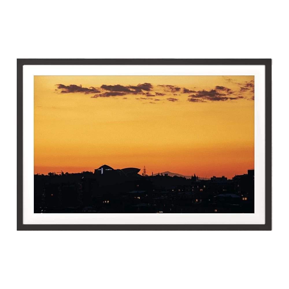 Framed Picture with Modern Sunset Cityscape
