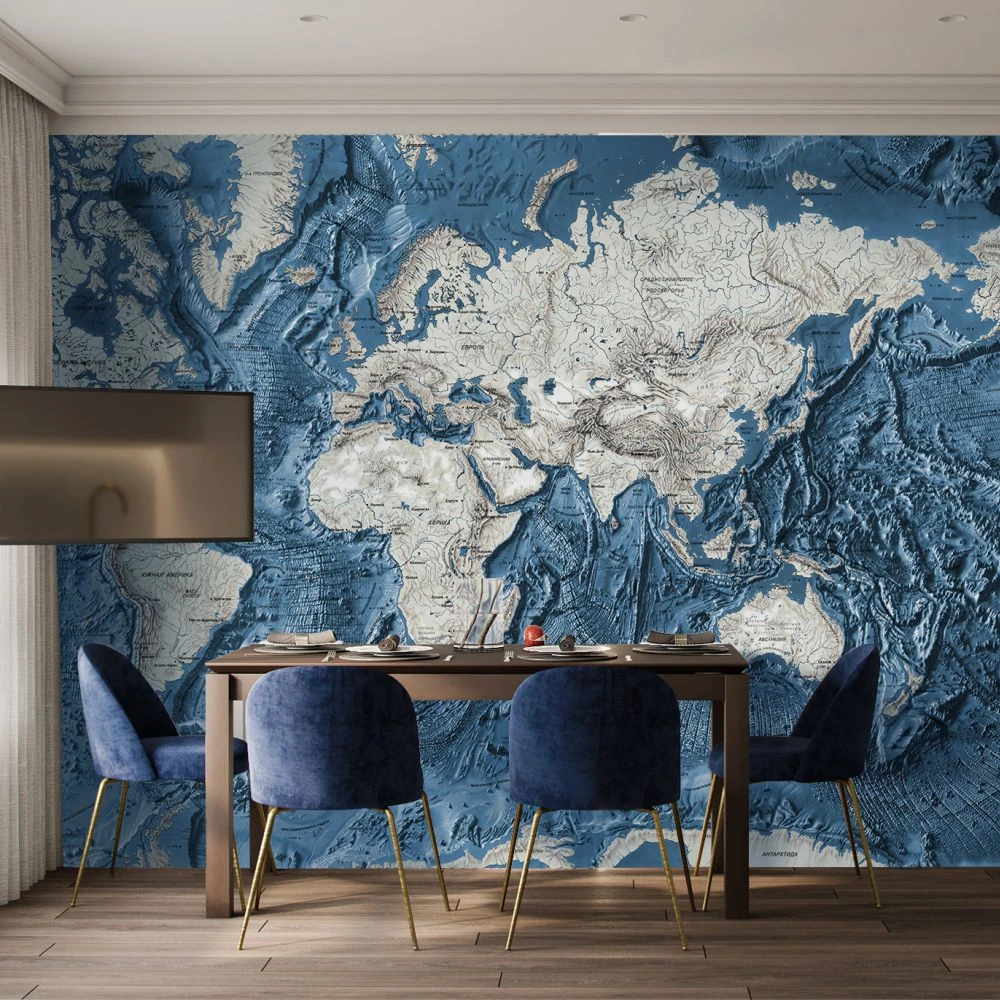 Wallpaper Dress-wall World map depths of oceans (2)