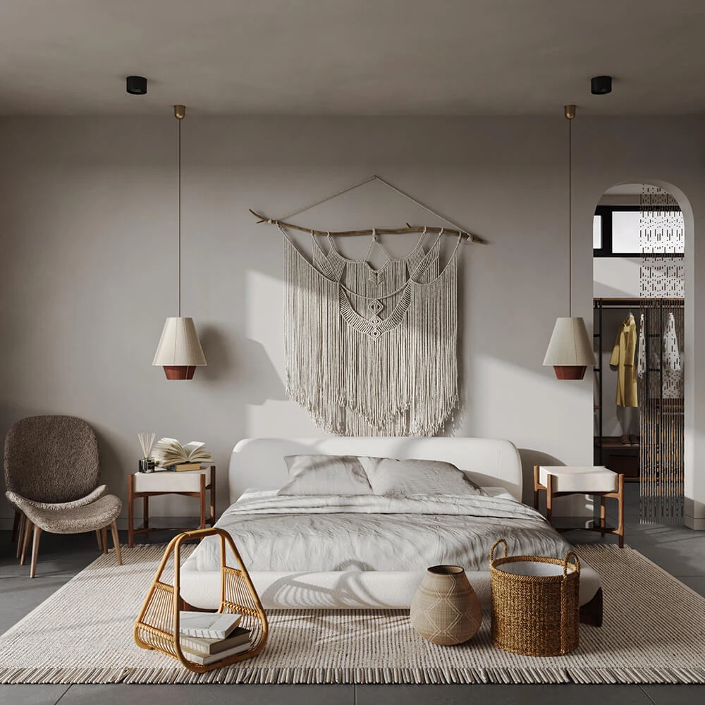 Serene Wabi-sabi Bedroom Interior 3D Scene