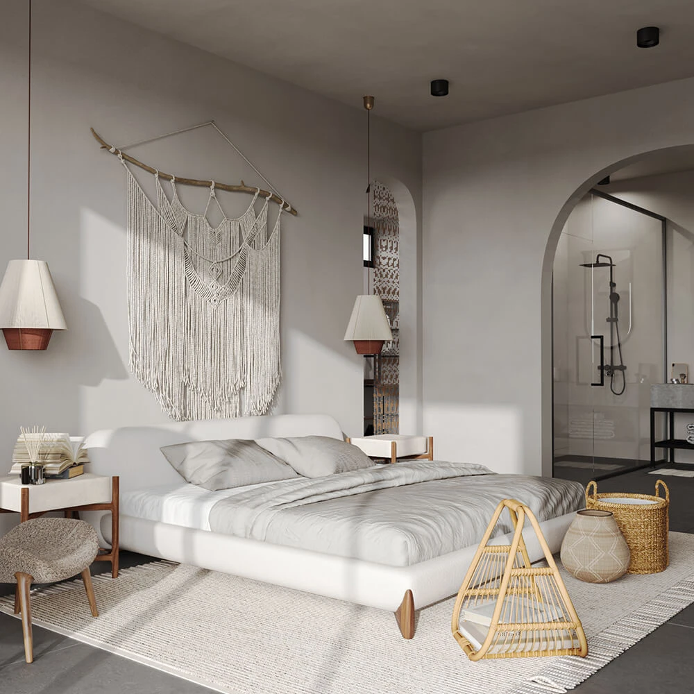 Serene Wabi-sabi Bedroom Interior 3D Scene (3)