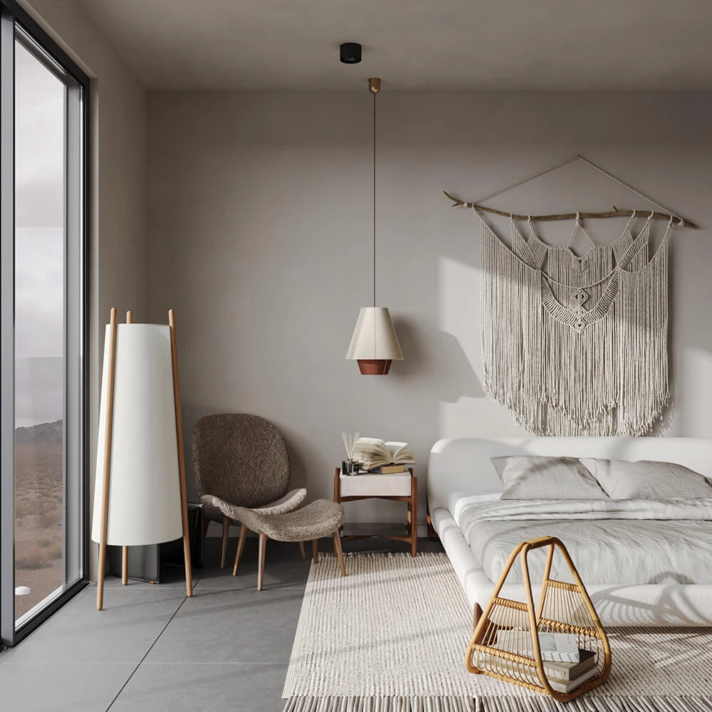 Serene Wabi-sabi Bedroom Interior 3D Scene (4)