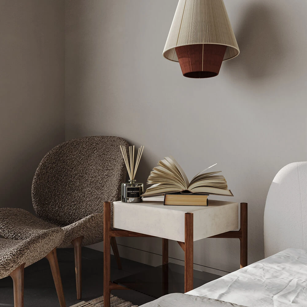 Serene Wabi-sabi Bedroom Interior 3D Scene (8)