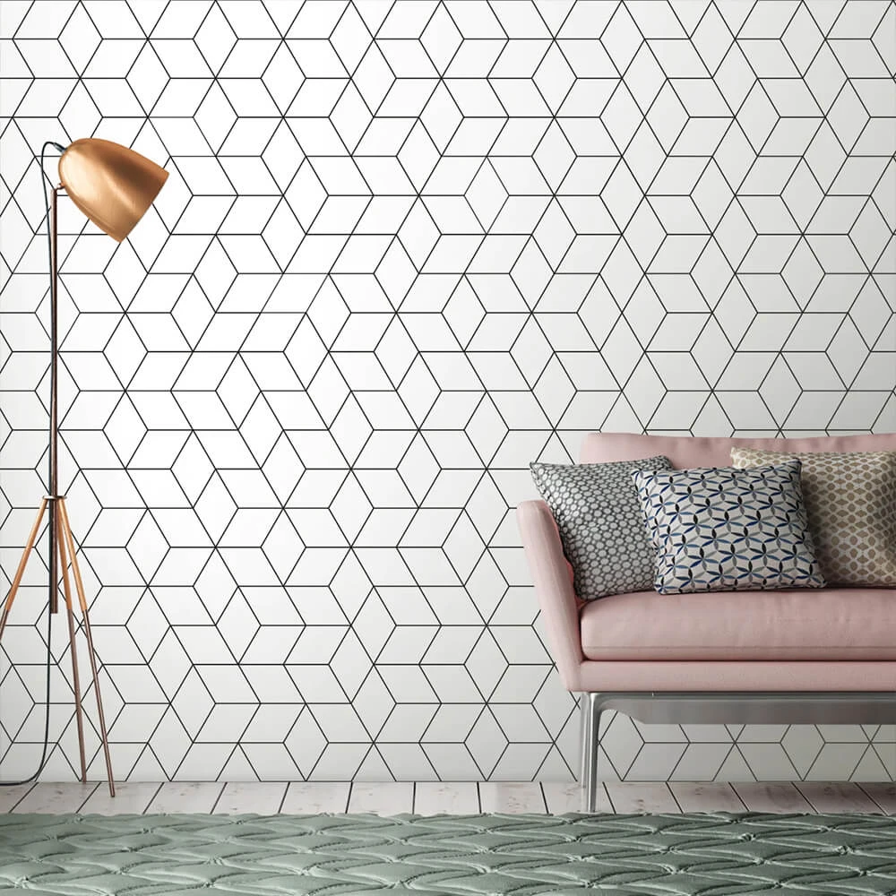 Wallpaper Wall Art Shapes Fusion W&B (2)