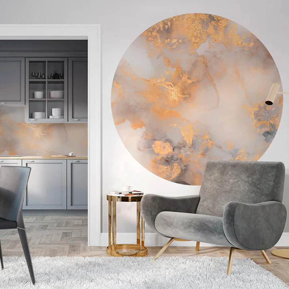 Wallpaper Wall Art Dolce Vita Grey&Gold round (2)