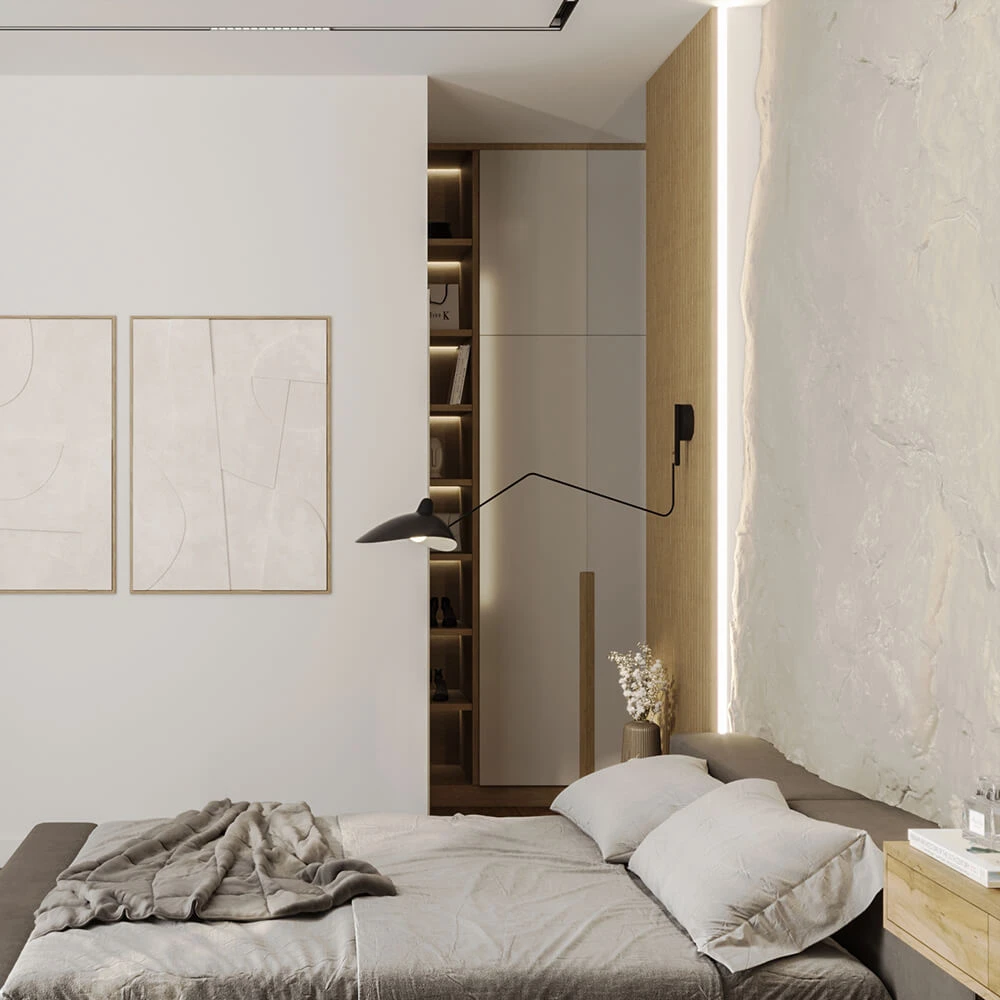 Modern Scandinavian Bedroom 3D Scene (6)