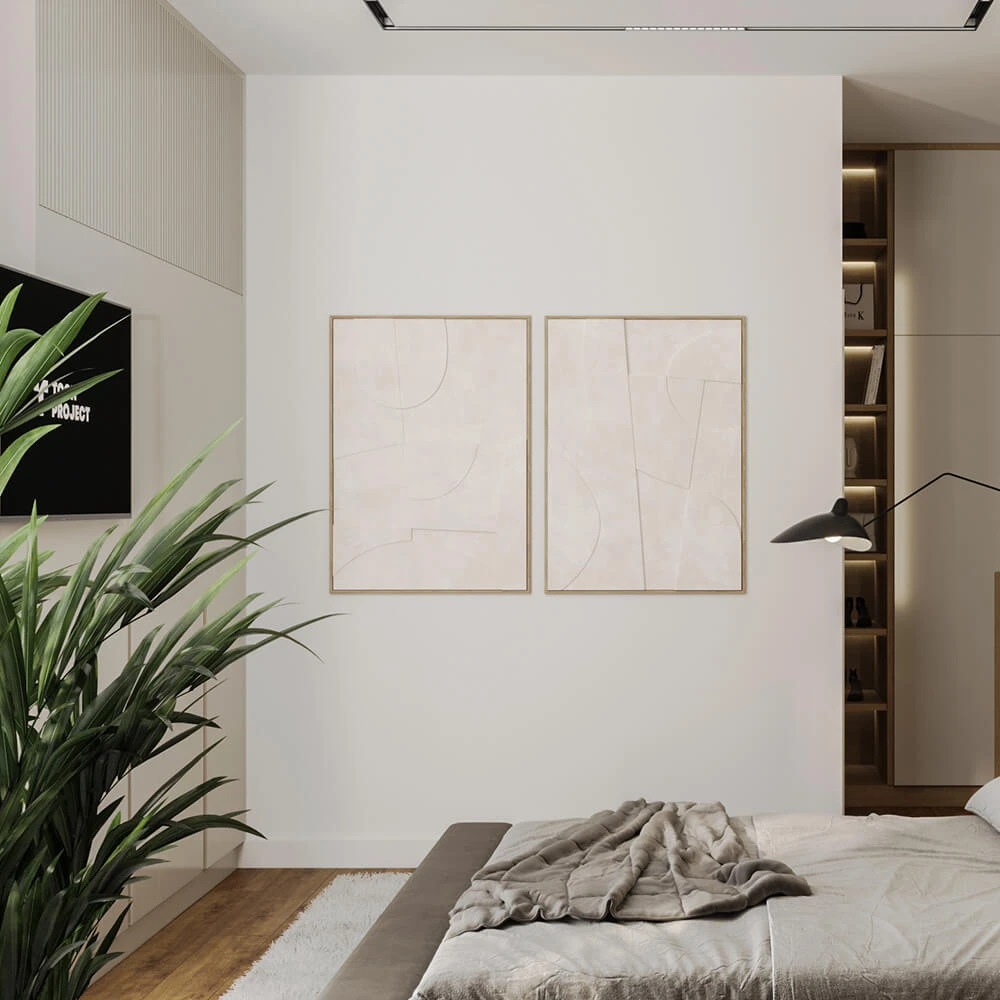 Modern Scandinavian Bedroom 3D Scene (7)