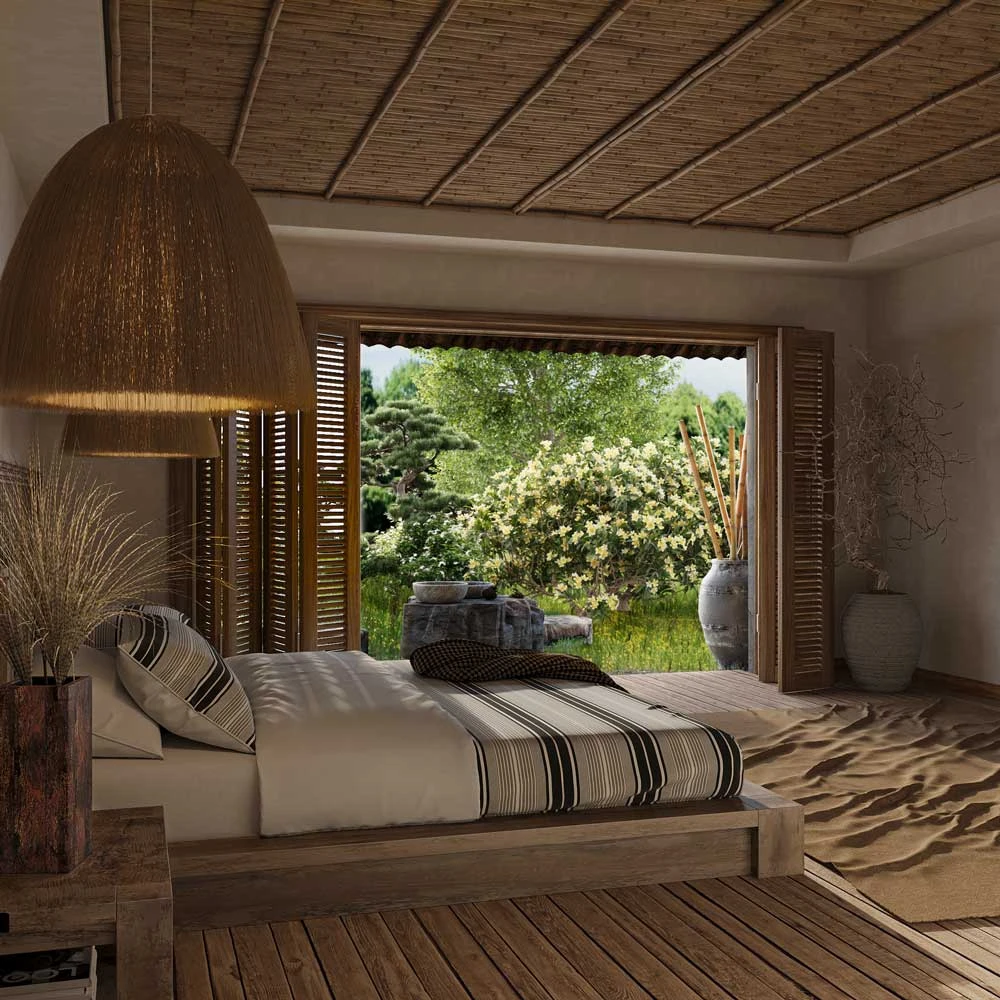 Wabi-sabi Bedroom Interior 3D Scene (3)