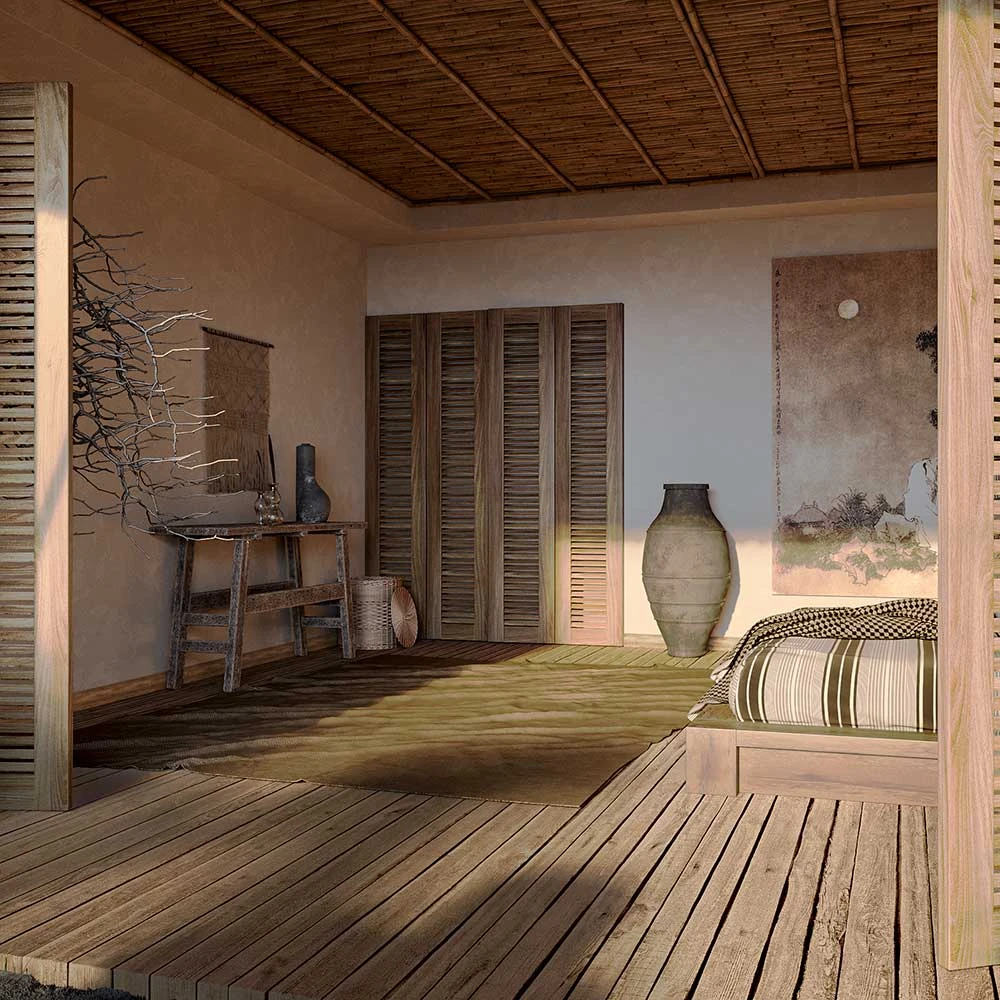 Wabi-sabi Bedroom Interior 3D Scene (4)