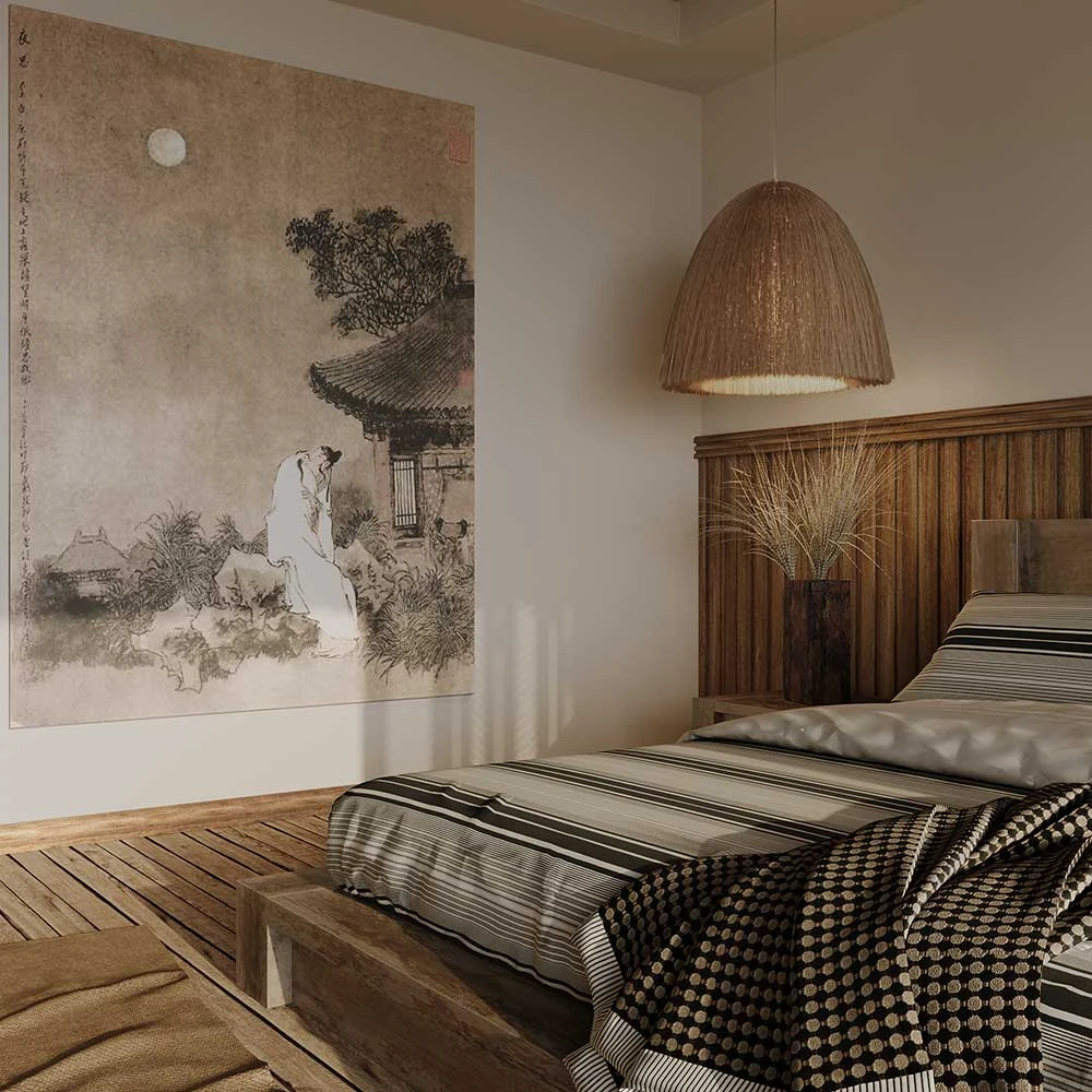 Wabi-sabi Bedroom Interior 3D Scene (5)