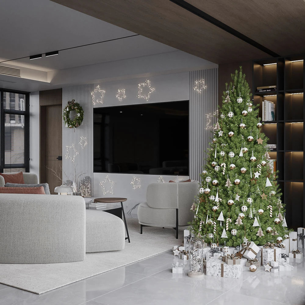 Modern Living Room Festive Interior 3D Scene