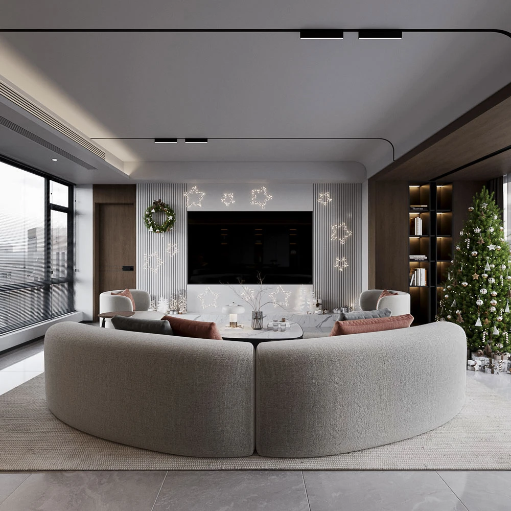 Modern Living Room Festive Interior 3D Scene (2)