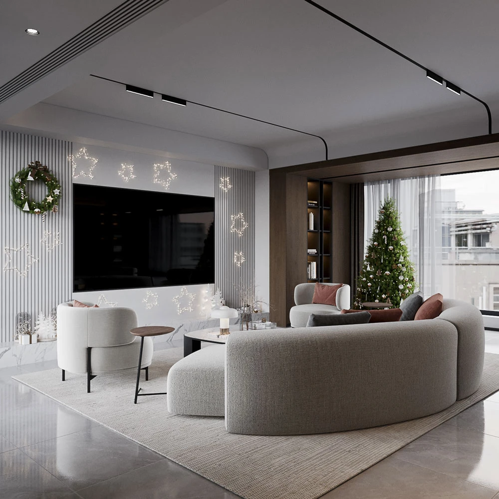Modern Living Room Festive Interior 3D Scene (3)