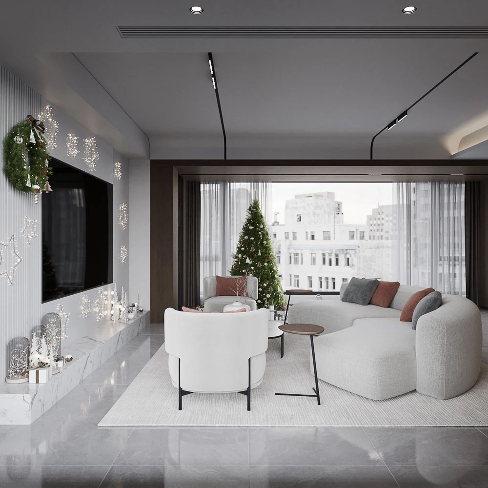 Modern Living Room Festive Interior 3D Scene (4)