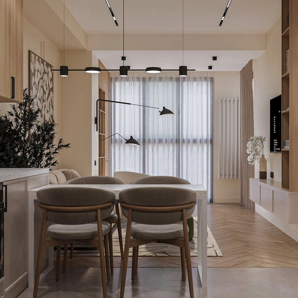 Modern Residential Living Room and Kitchen 3D Scene (3)
