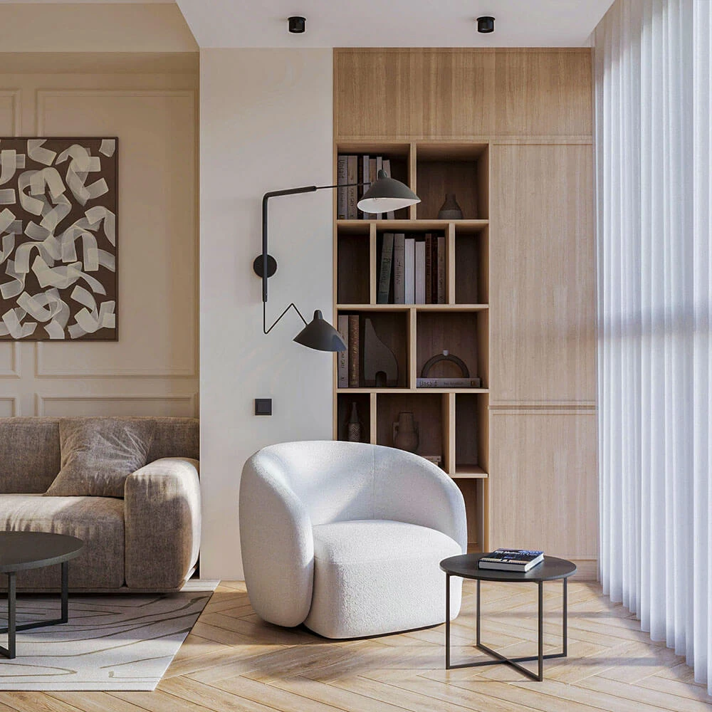 Modern Residential Living Room and Kitchen 3D Scene (6)