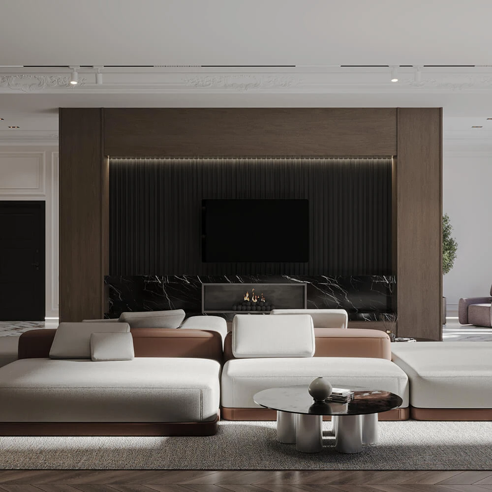 Modern Open-plan Living Room and Kitchen 3D Scene