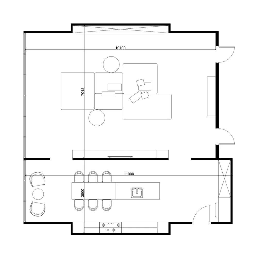 Modern Open-plan Living Room and Kitchen 3D Scene (14)
