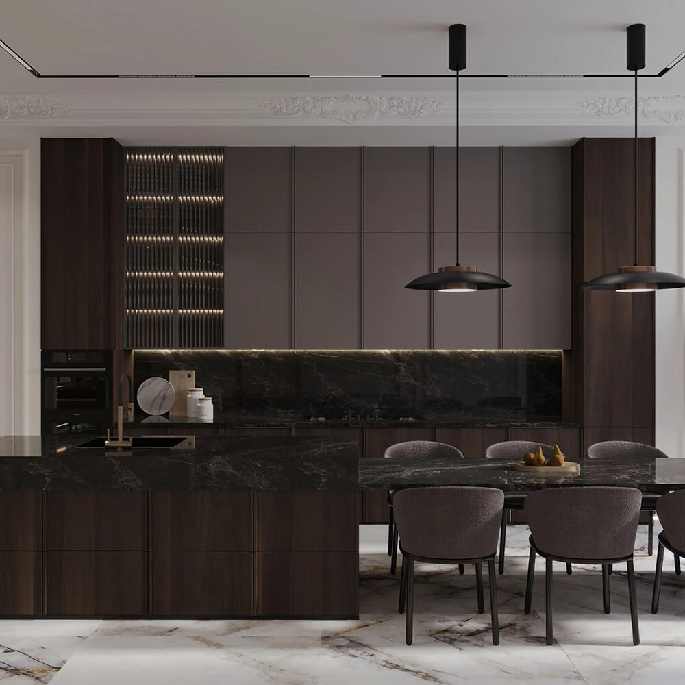 Modern Open-plan Living Room and Kitchen 3D Scene (2)