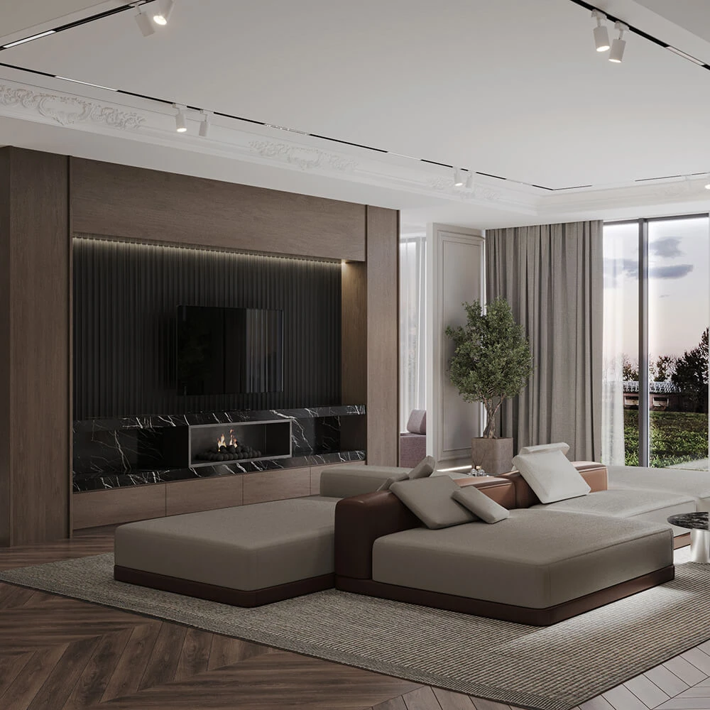 Modern Open-plan Living Room and Kitchen 3D Scene (3)