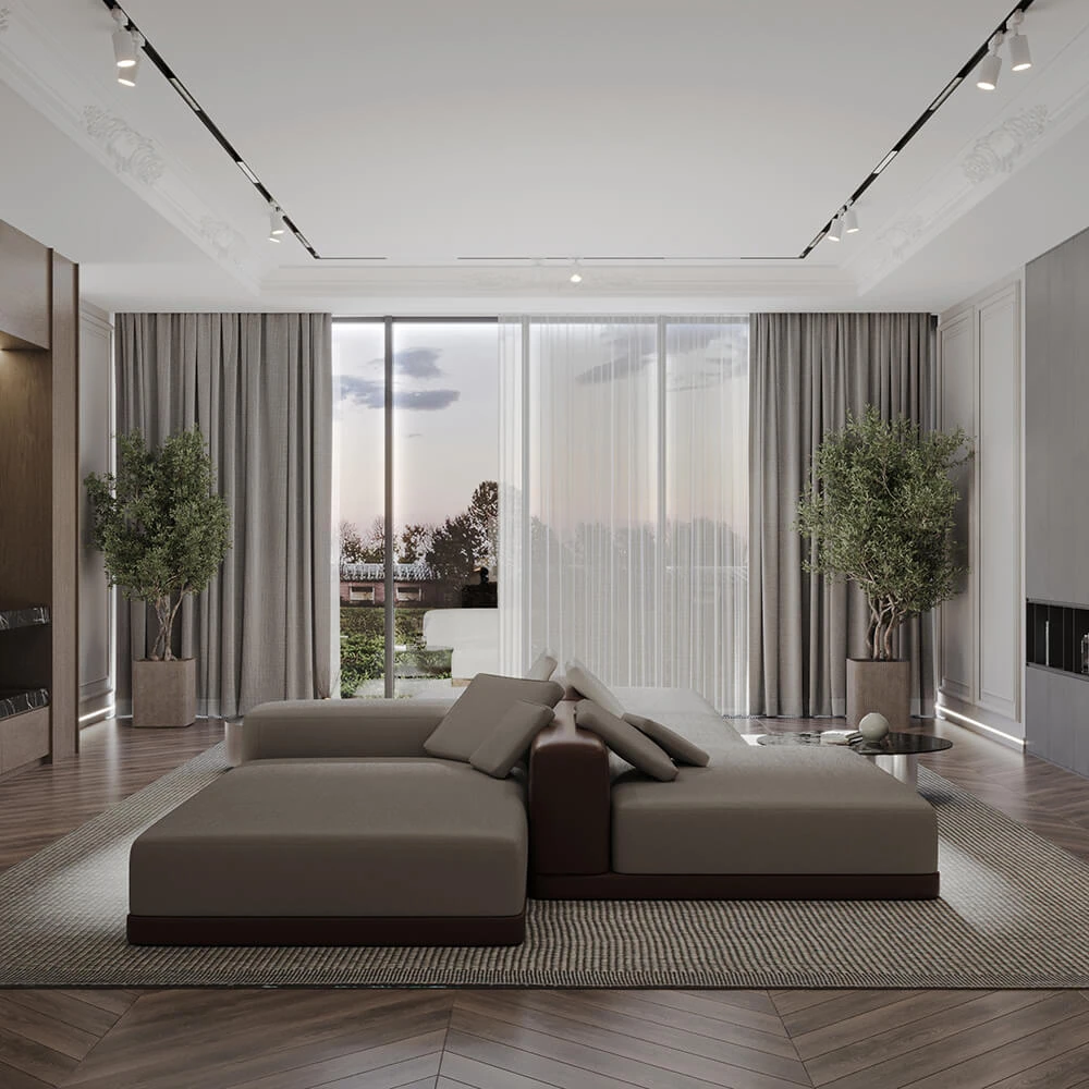 Modern Open-plan Living Room and Kitchen 3D Scene (4)