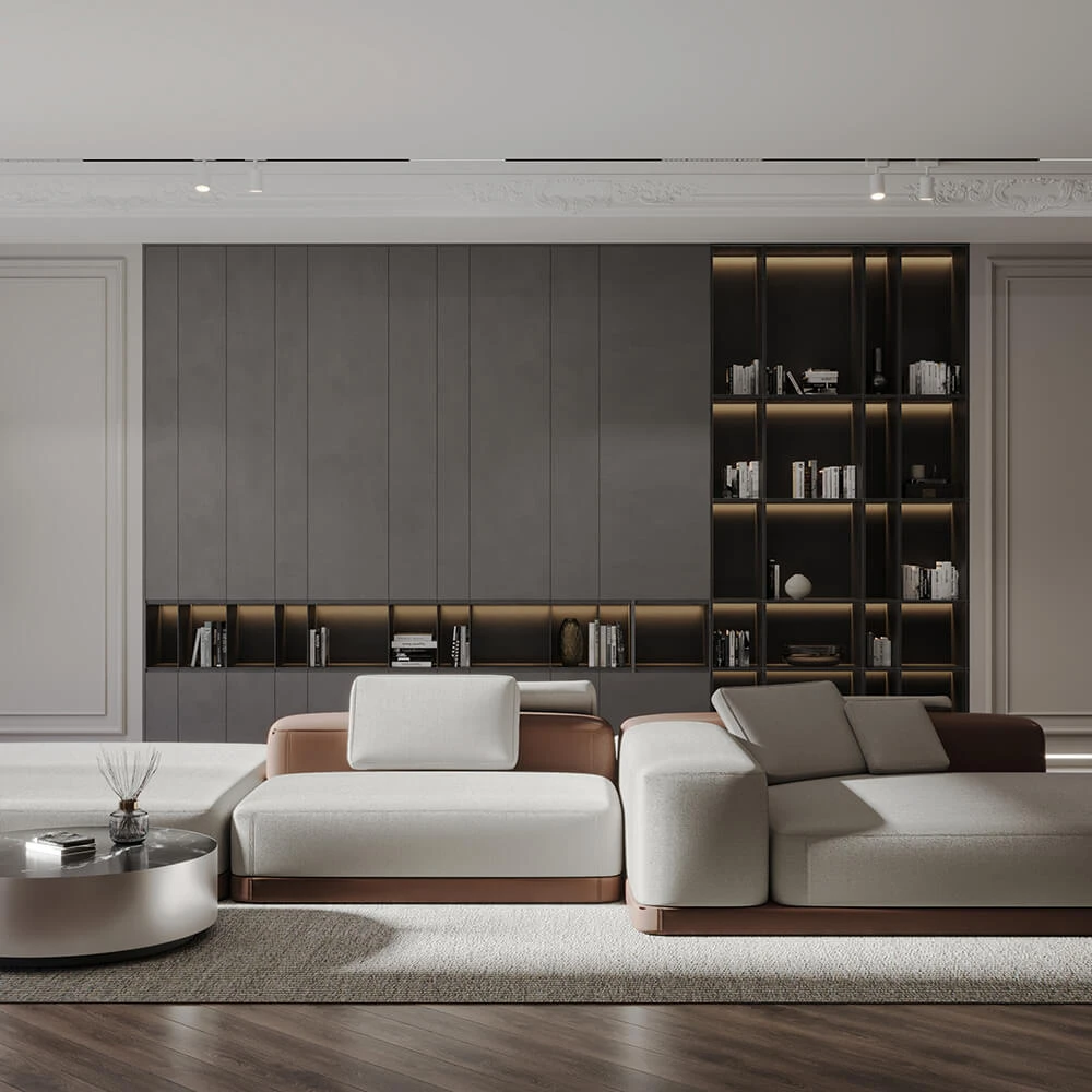 Modern Open-plan Living Room and Kitchen 3D Scene (5)