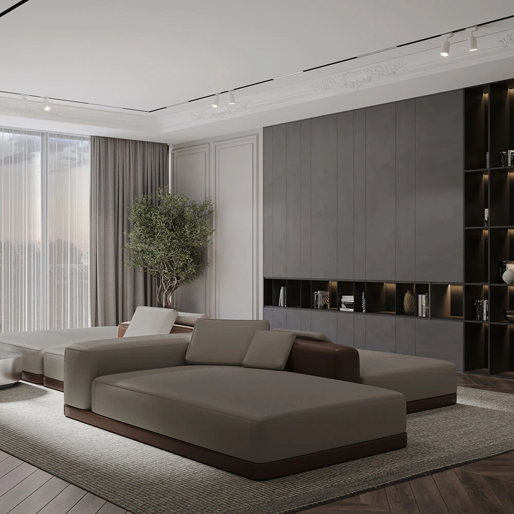 Modern Open-plan Living Room and Kitchen 3D Scene (6)