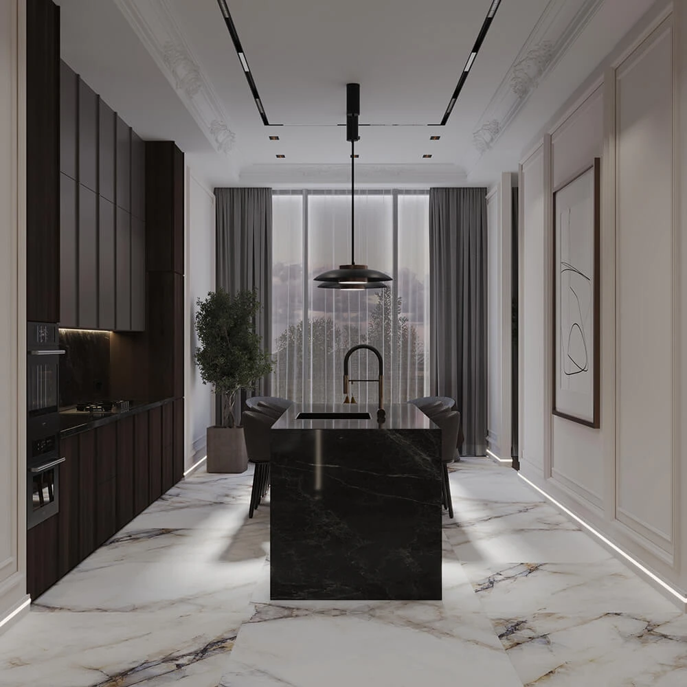 Modern Open-plan Living Room and Kitchen 3D Scene (8)
