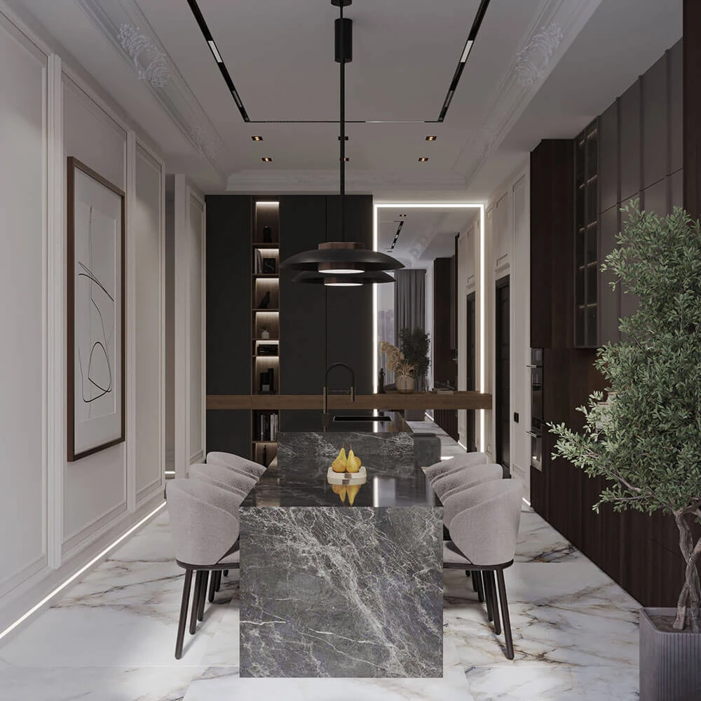Modern Open-plan Living Room and Kitchen 3D Scene (9)