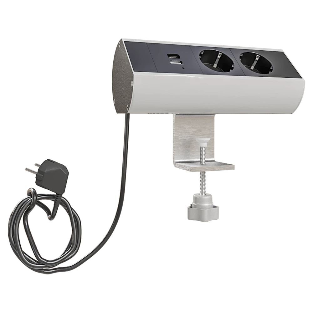 Desktop Socket Block Donel Ovaledesign complete: 2x220V, USB Type A+C, cable DDSBC6O-2PSANU2ANC