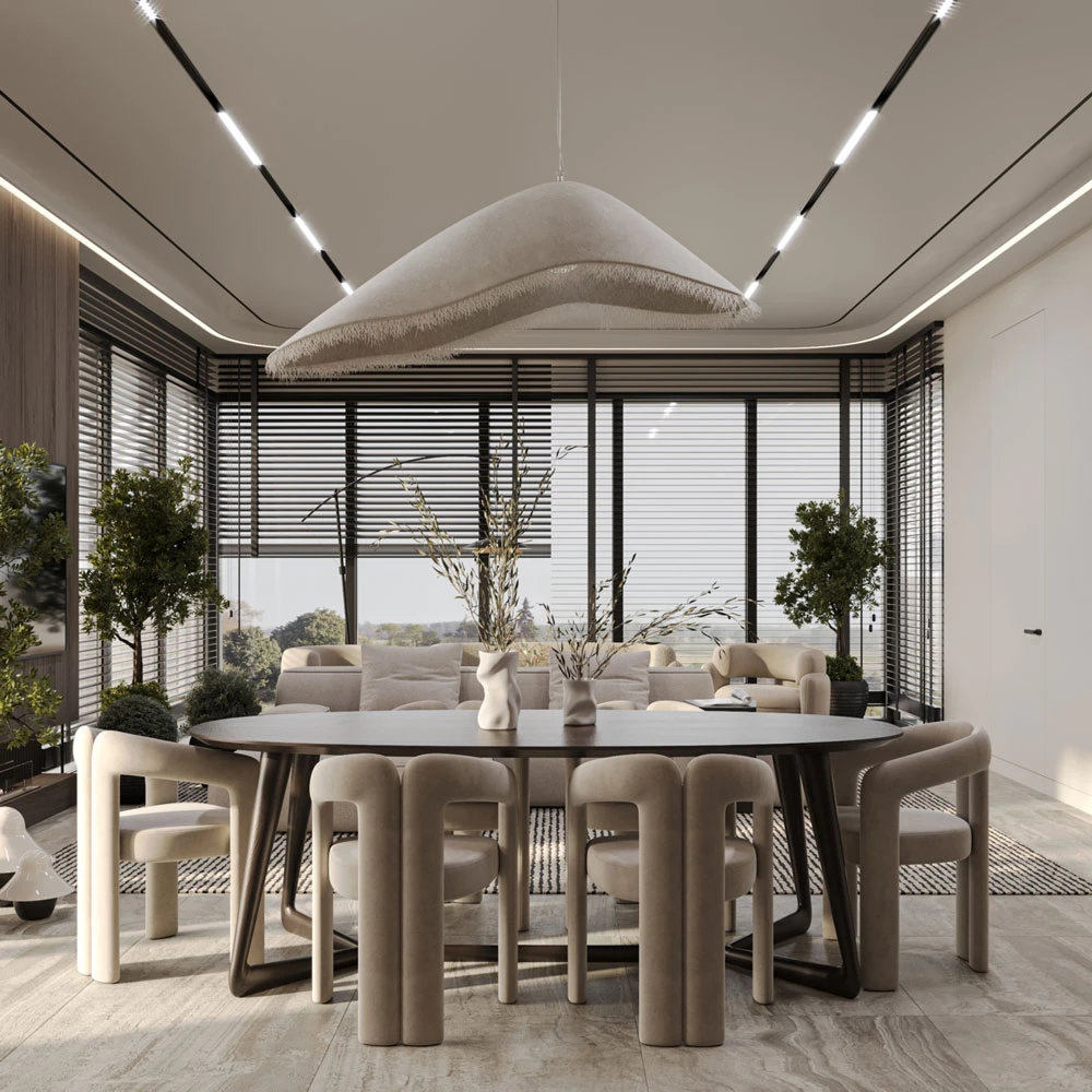 Modern Living and Dining Area Interior 3D Scene