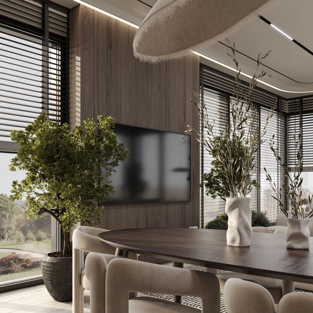 Modern Living and Dining Area Interior 3D Scene (10)