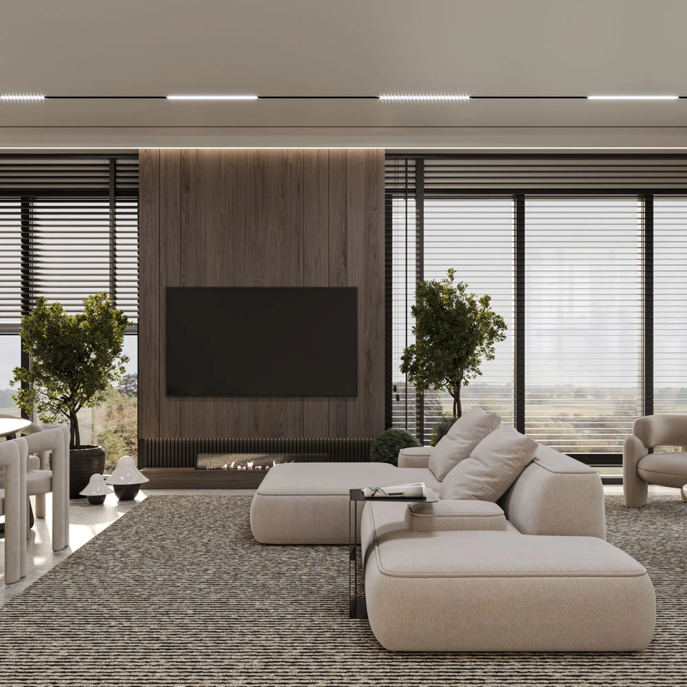 Modern Living and Dining Area Interior 3D Scene (2)