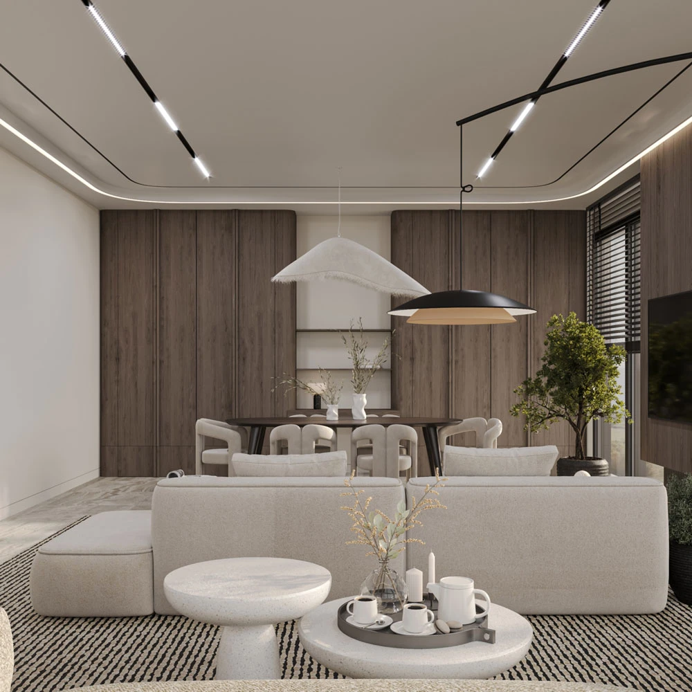 Modern Living and Dining Area Interior 3D Scene (3)