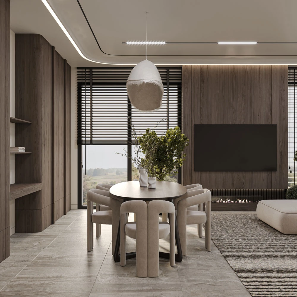 Modern Living and Dining Area Interior 3D Scene (4)