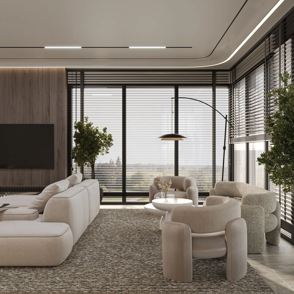 Modern Living and Dining Area Interior 3D Scene (6)