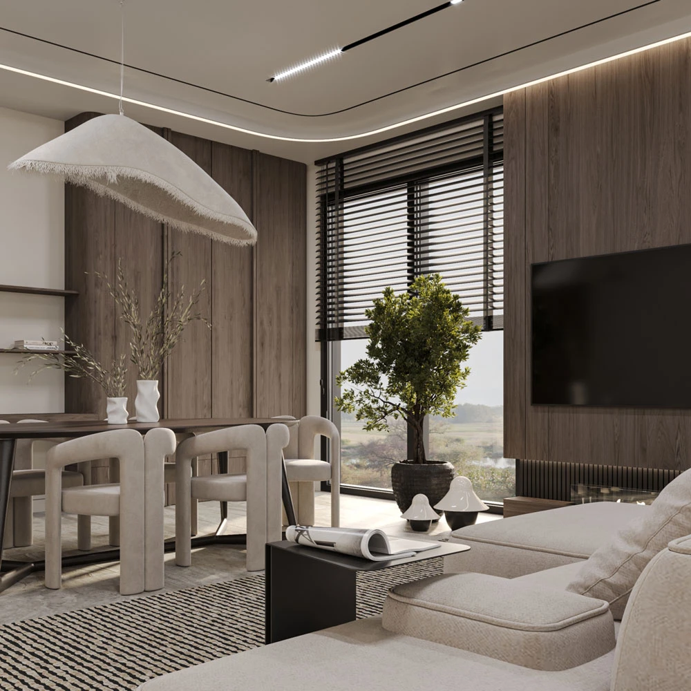 Modern Living and Dining Area Interior 3D Scene (8)
