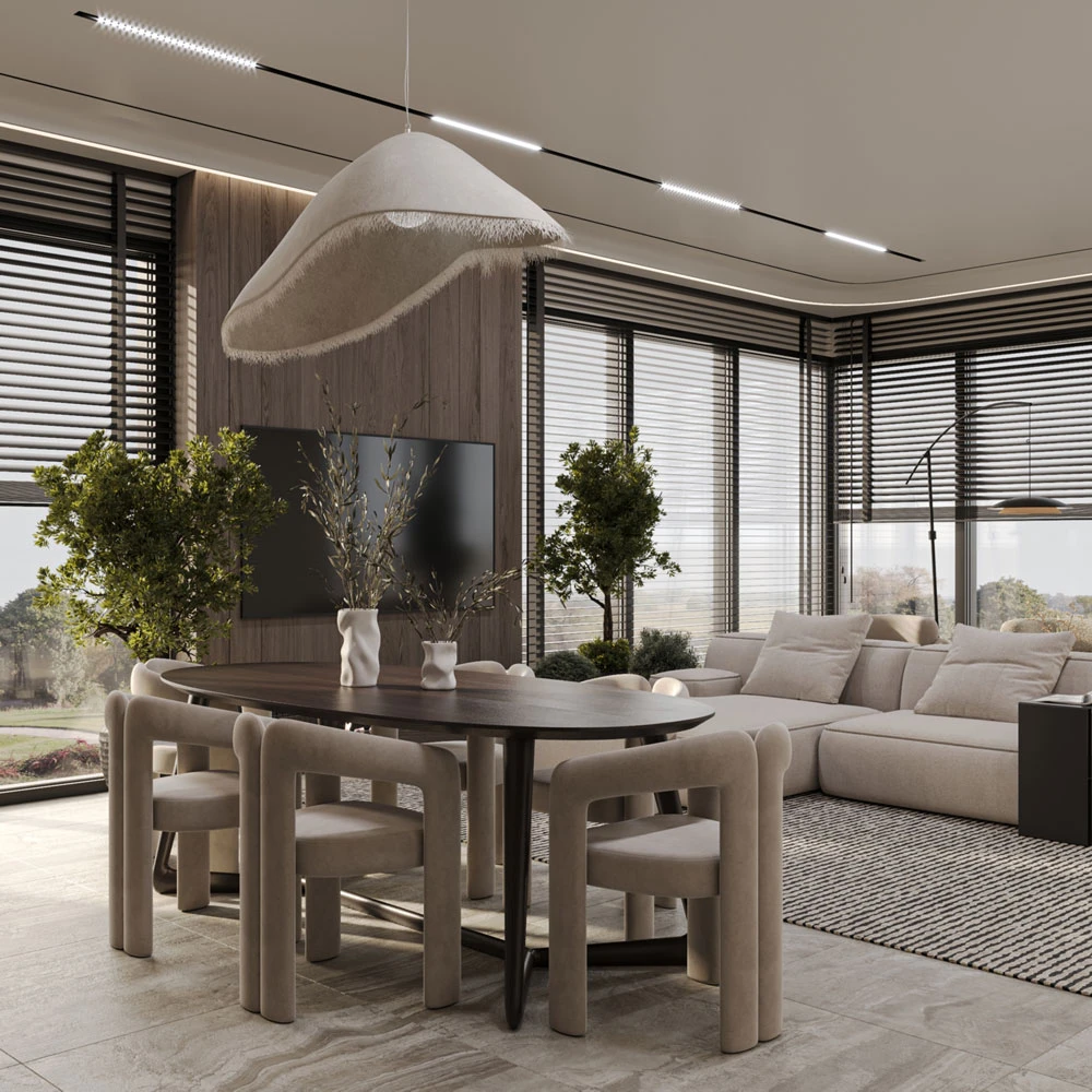 Modern Living and Dining Area Interior 3D Scene (9)