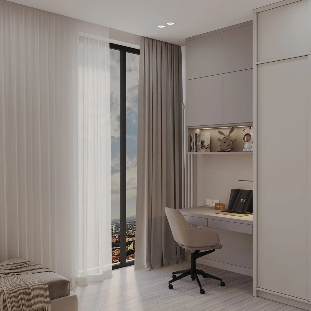 Modern Children's Bedroom and Study Interior 3D Scene (4)