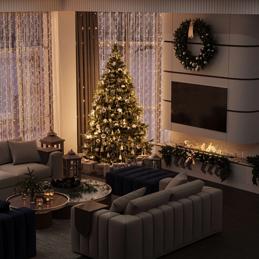 Modern Festive Christmas Living Room 3D Scene (2)