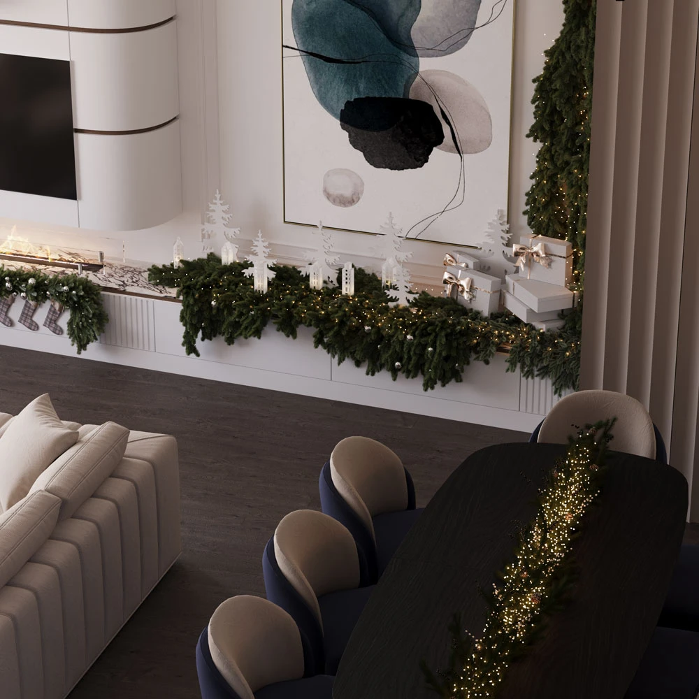 Modern Festive Christmas Living Room 3D Scene (5)