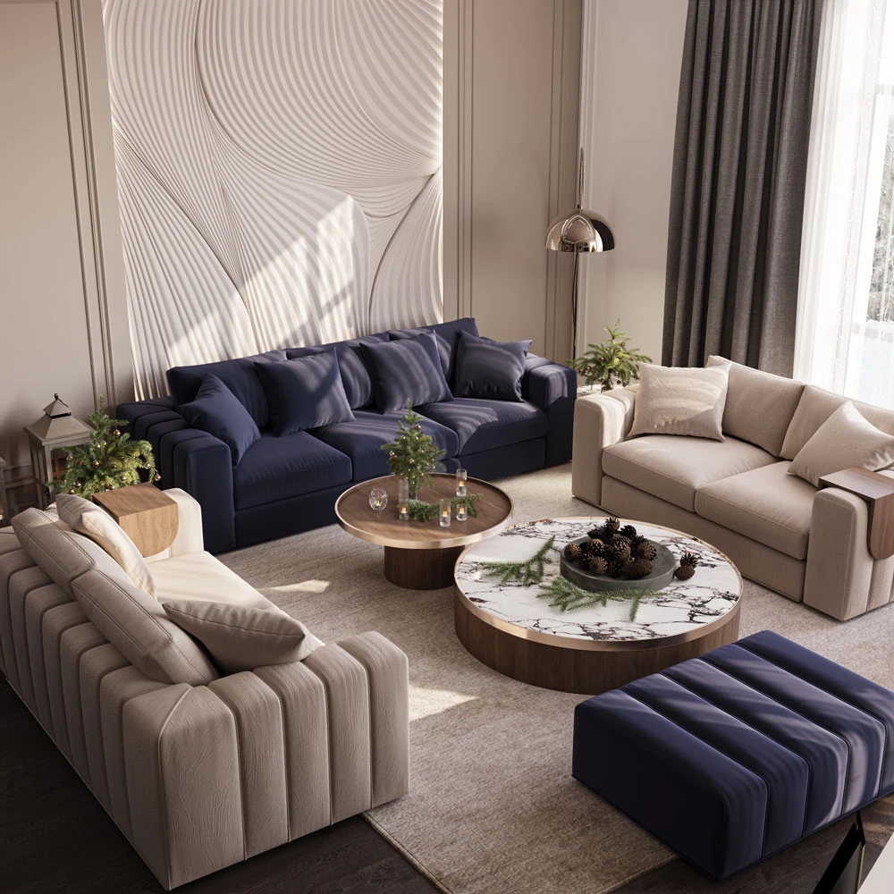 Modern Festive Christmas Living Room 3D Scene (6)