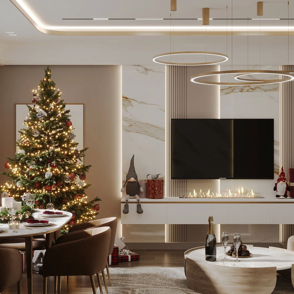 Modern Festive Living Room Interior 3D Scene