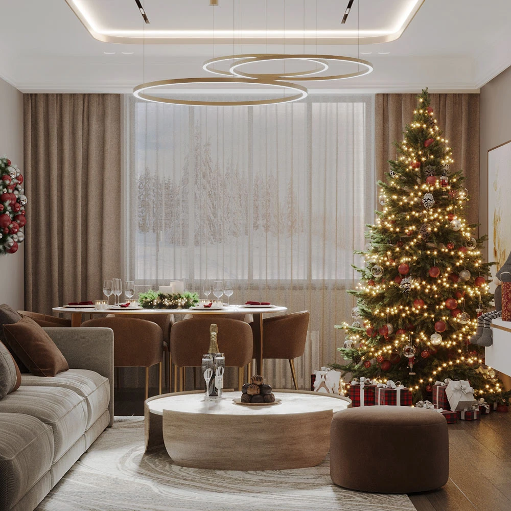 Modern Festive Living Room Interior 3D Scene (2)