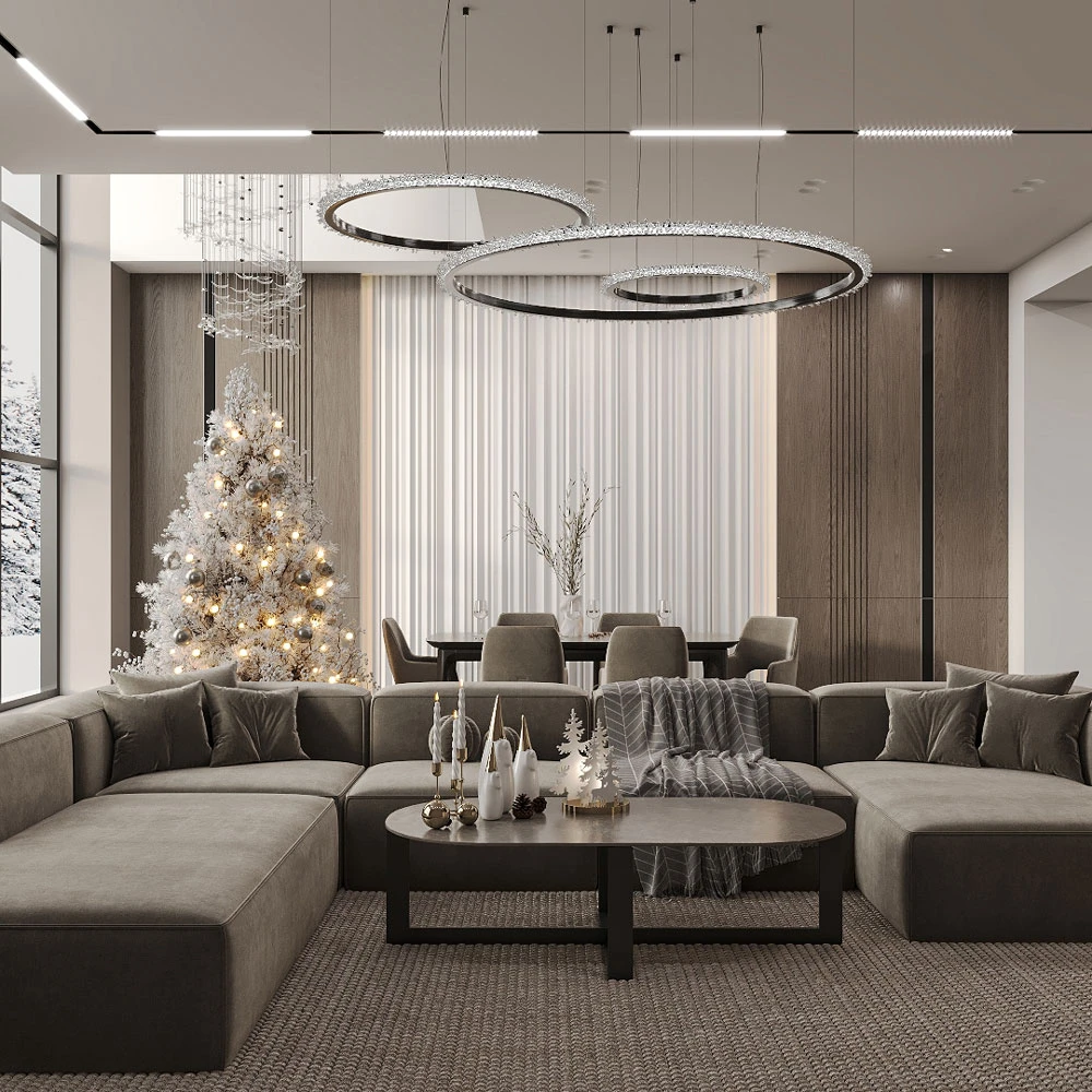 Modern Festive Living and Dining Room 3D Scene