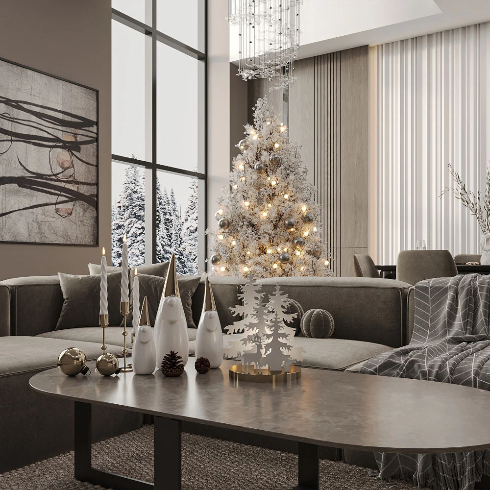 Modern Festive Living and Dining Room 3D Scene (2)