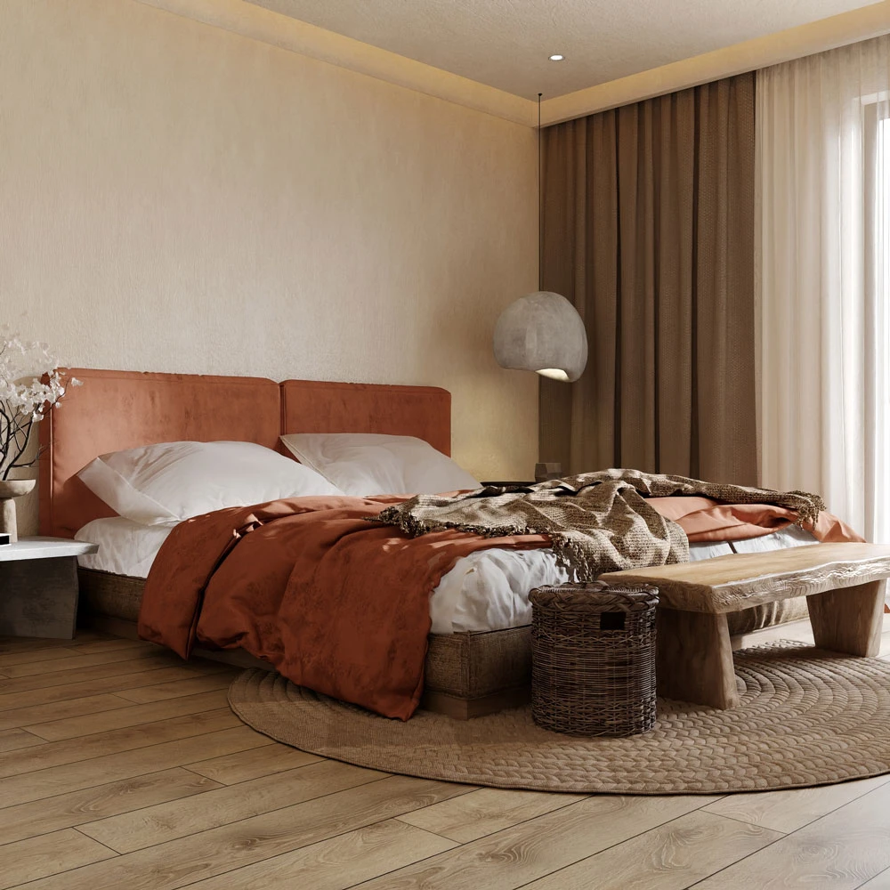 Wabi-sabi Serene Master Bedroom and Bathroom 3D Scene (3)