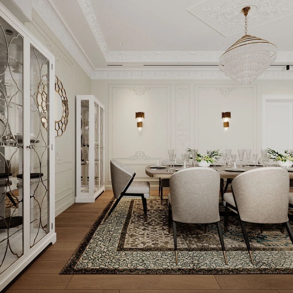 Neoclassic Formal Dining Interior 3D Scene (3)