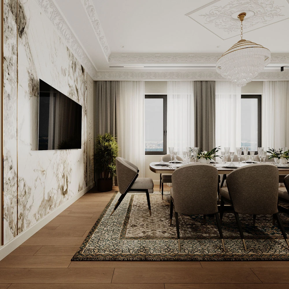 Neoclassic Formal Dining Interior 3D Scene (4)