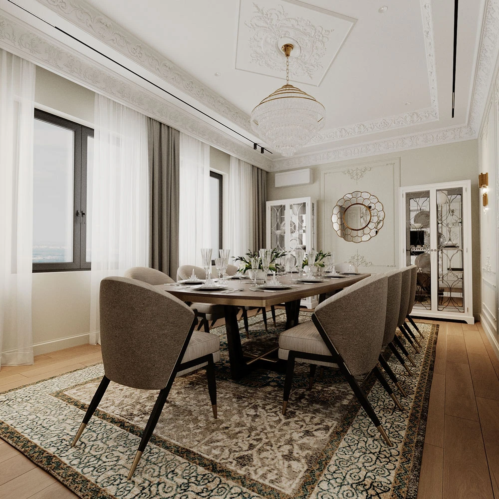 Neoclassic Formal Dining Interior 3D Scene (5)