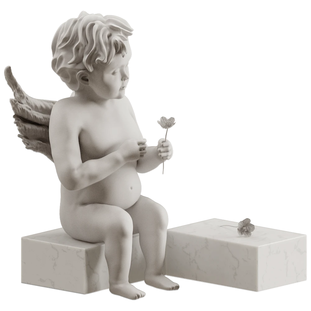 Statuetta Classico Cherubino con Base in Marmo